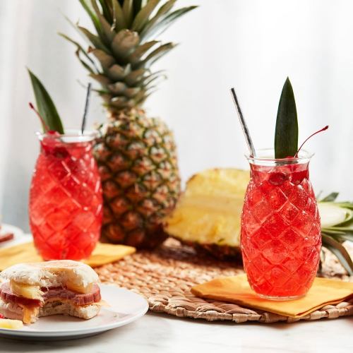 Libbey-Tiki-Pineapple-Glasses,-Set-of-4